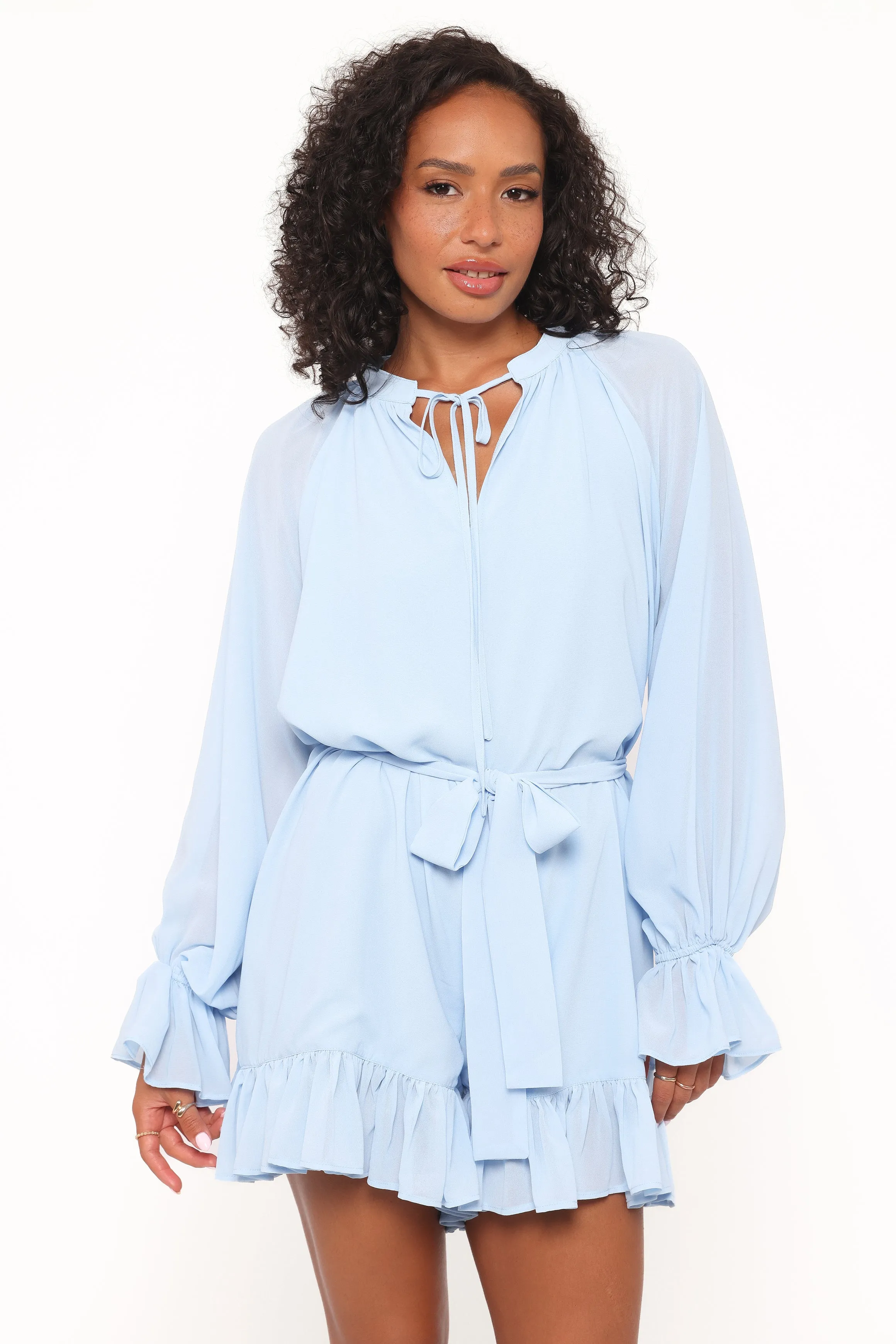 Brianna Long Sleeve Romper - Blue sold by Petal & Pup