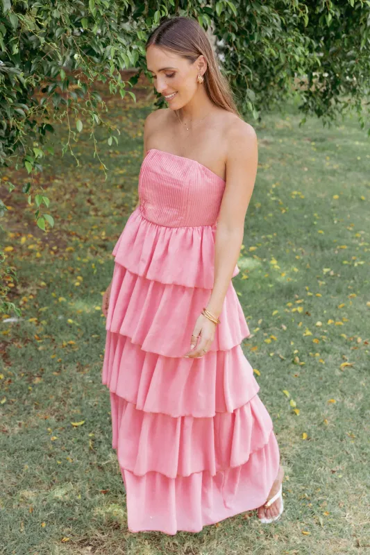 Peachester Strapless Maxi Dress - Coral sold by Petal & Pup