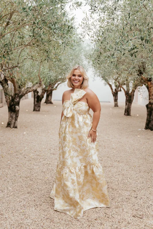 Betina Bow Front Maxi Dress - Yellow Brocade made by Petal & Pup
