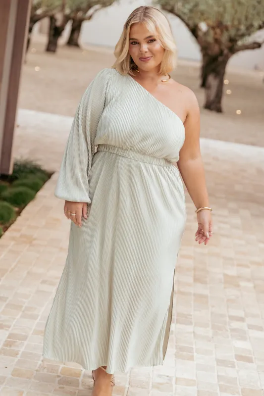 Pontee One Shoulder Pleated Midi Dress - Sage Green sold by Petal & Pup