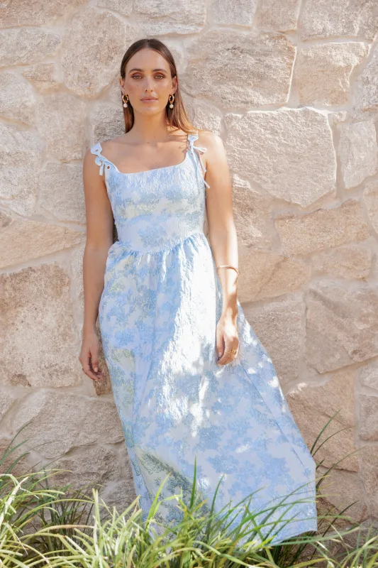 Marcelline Maxi Dress - Blue Brocade sold by Petal & Pup