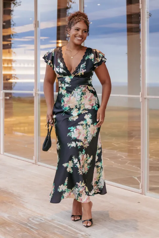 Arella Maxi Dress - Black Floral sold by Petal & Pup