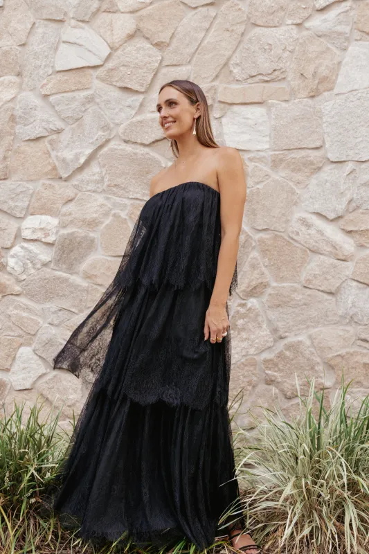 Bloom Strapless Maxi Dress - Black Lace sold by Petal & Pup