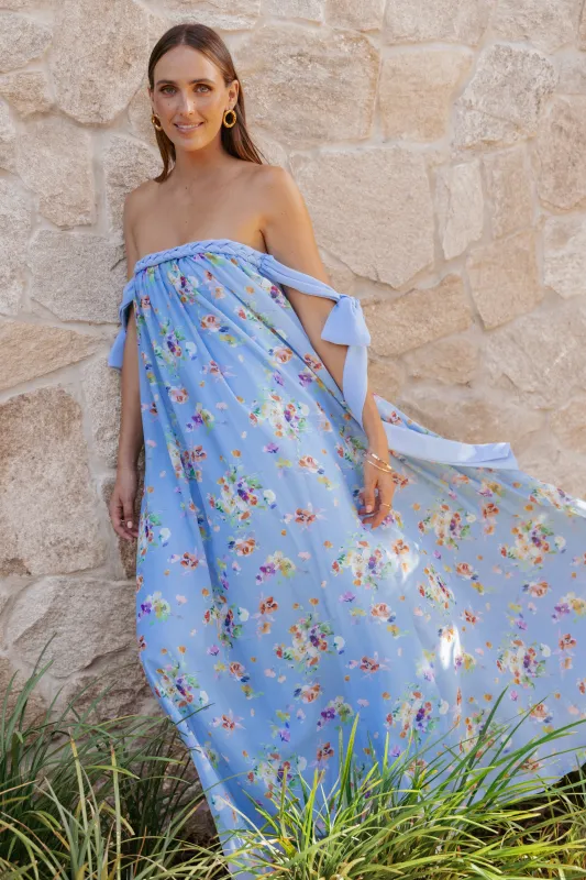 Codie Off Shoulder Maxi Dress - Cornflower Blue Floral sold by Petal & Pup