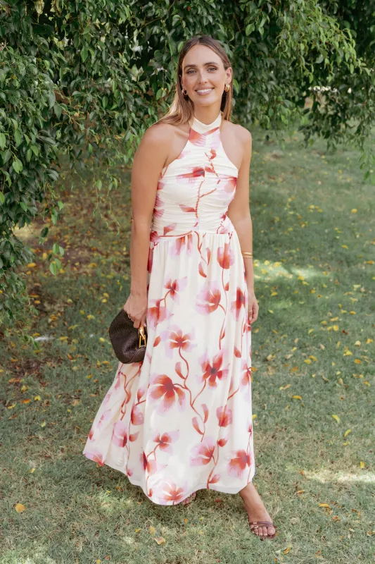 Kaira Halterneck Maxi Dress - Pink Floral sold by Petal & Pup