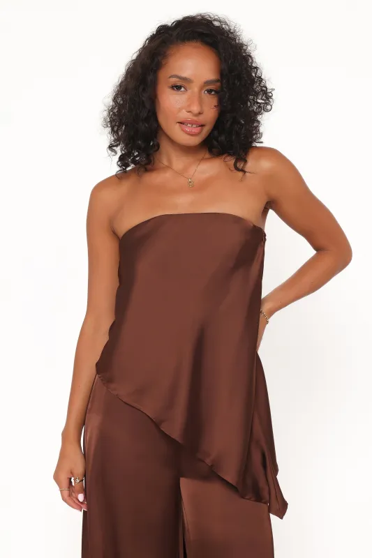 Charmer Asymmetrical Longline Strapless Top - Dark Brown made by Petal & Pup