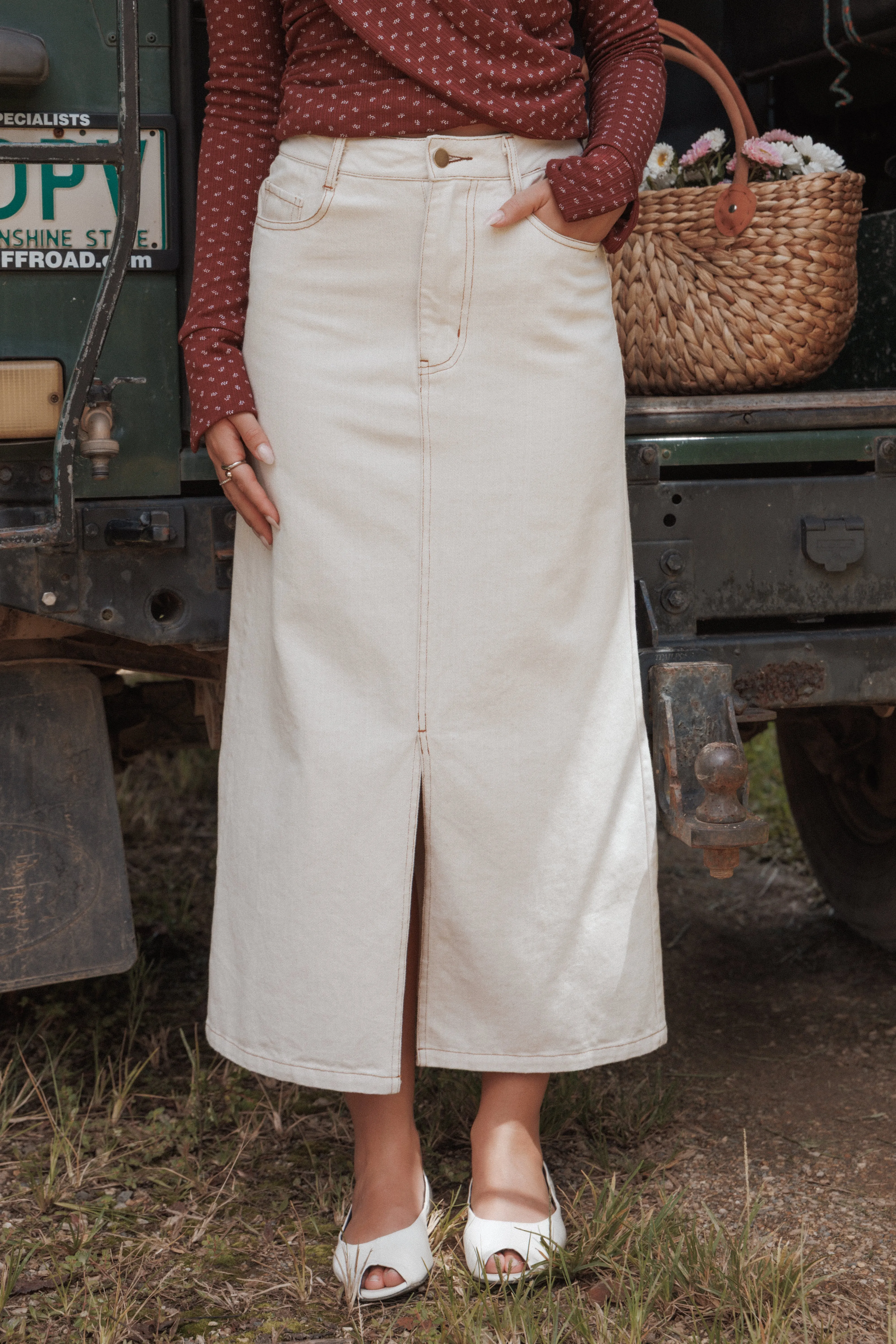 Dana Denim Midi Skirt - Bone sold by Petal & Pup