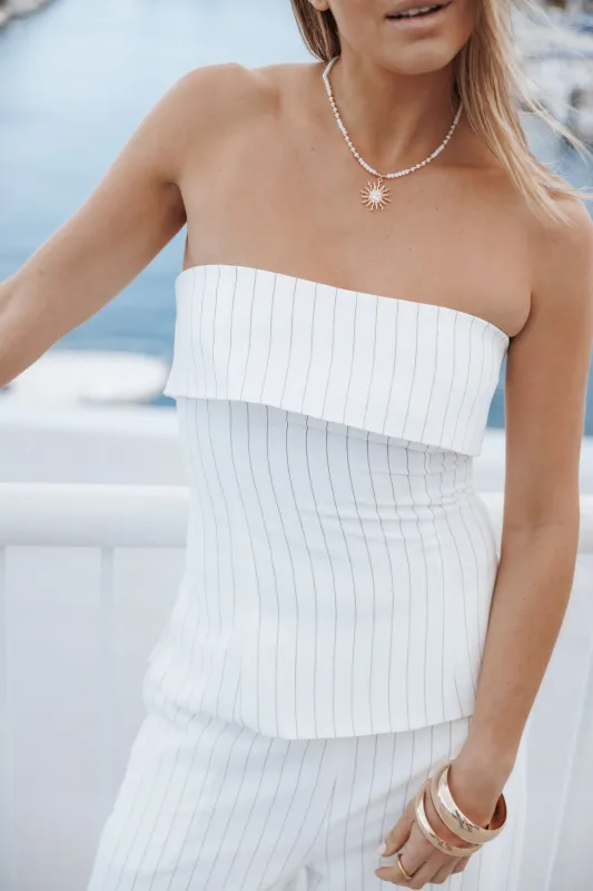 Blakely Strapless Top - White Pinstripe made by Petal & Pup