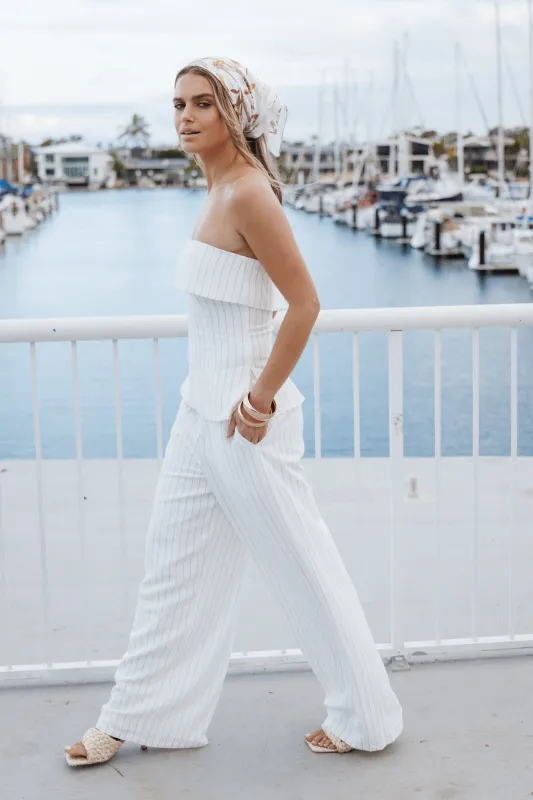 Blakely Wide Leg Pant - White Pinstripe made by Petal & Pup