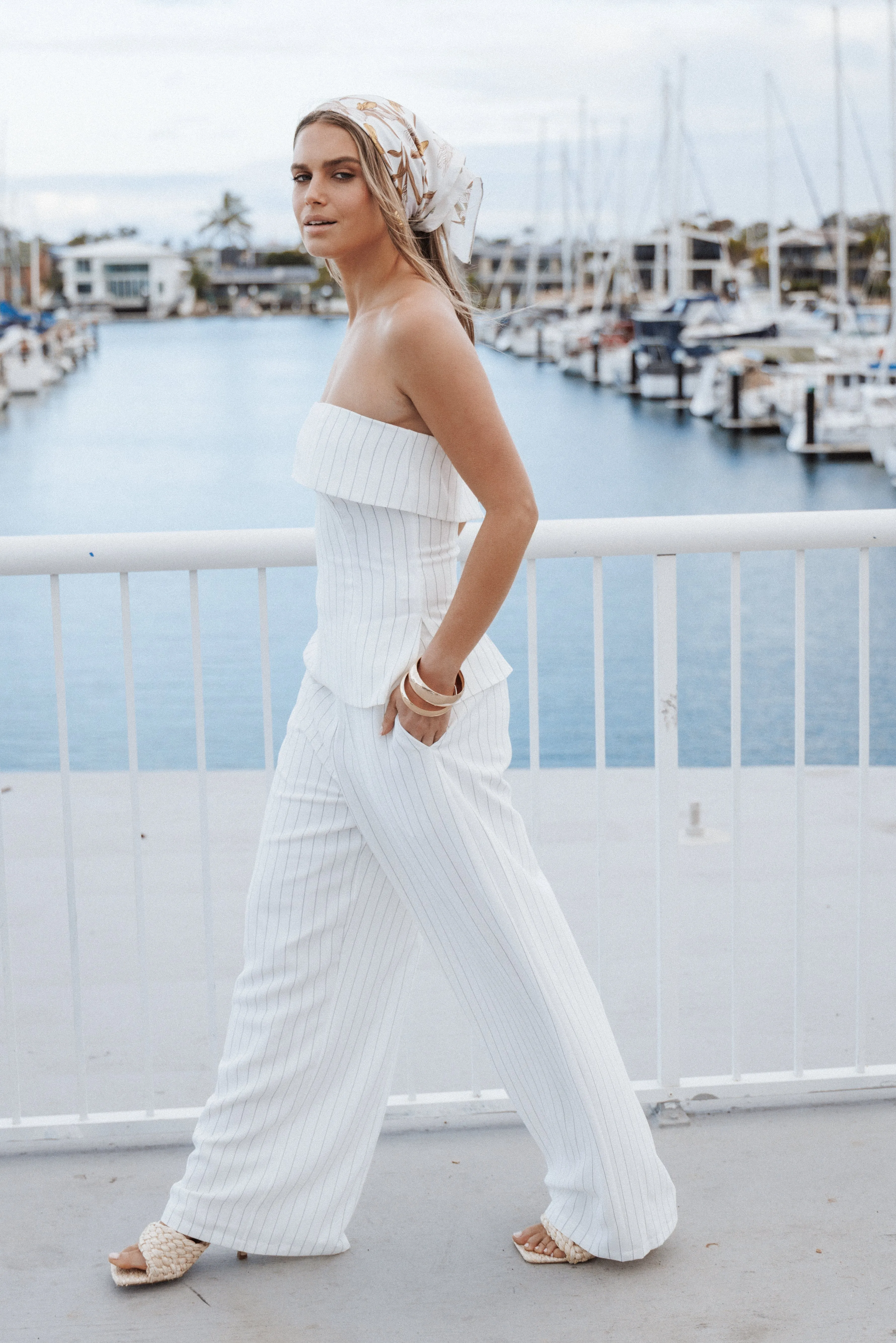 Blakely Wide Leg Pant - White Pinstripe sold by Petal & Pup