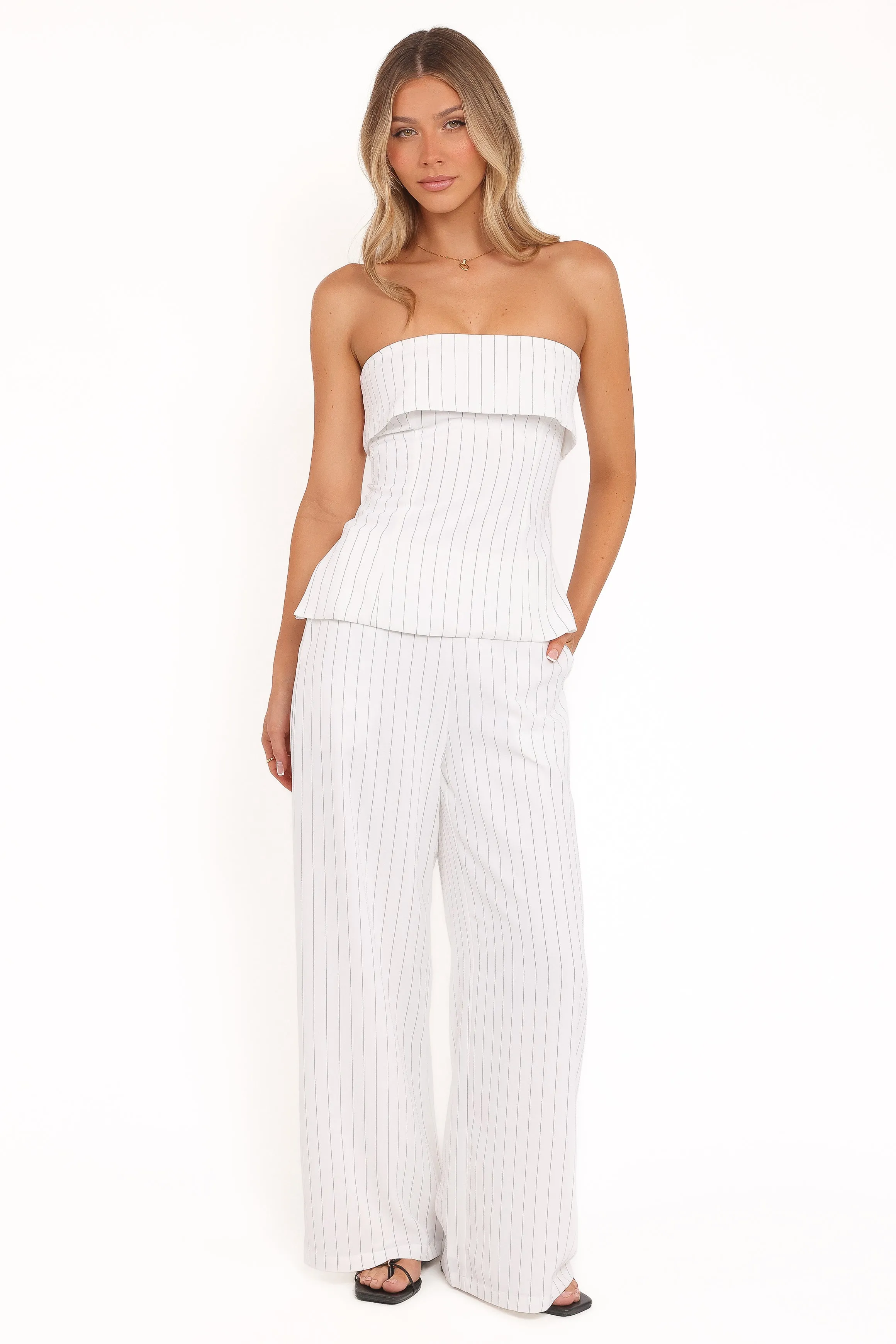Blakely Wide Leg Pant - White Pinstripe sold by Petal & Pup product image thumbnail 2
