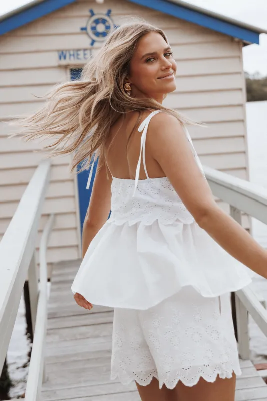 Zera Eyelet Scallop Shorts - White made by Petal & Pup