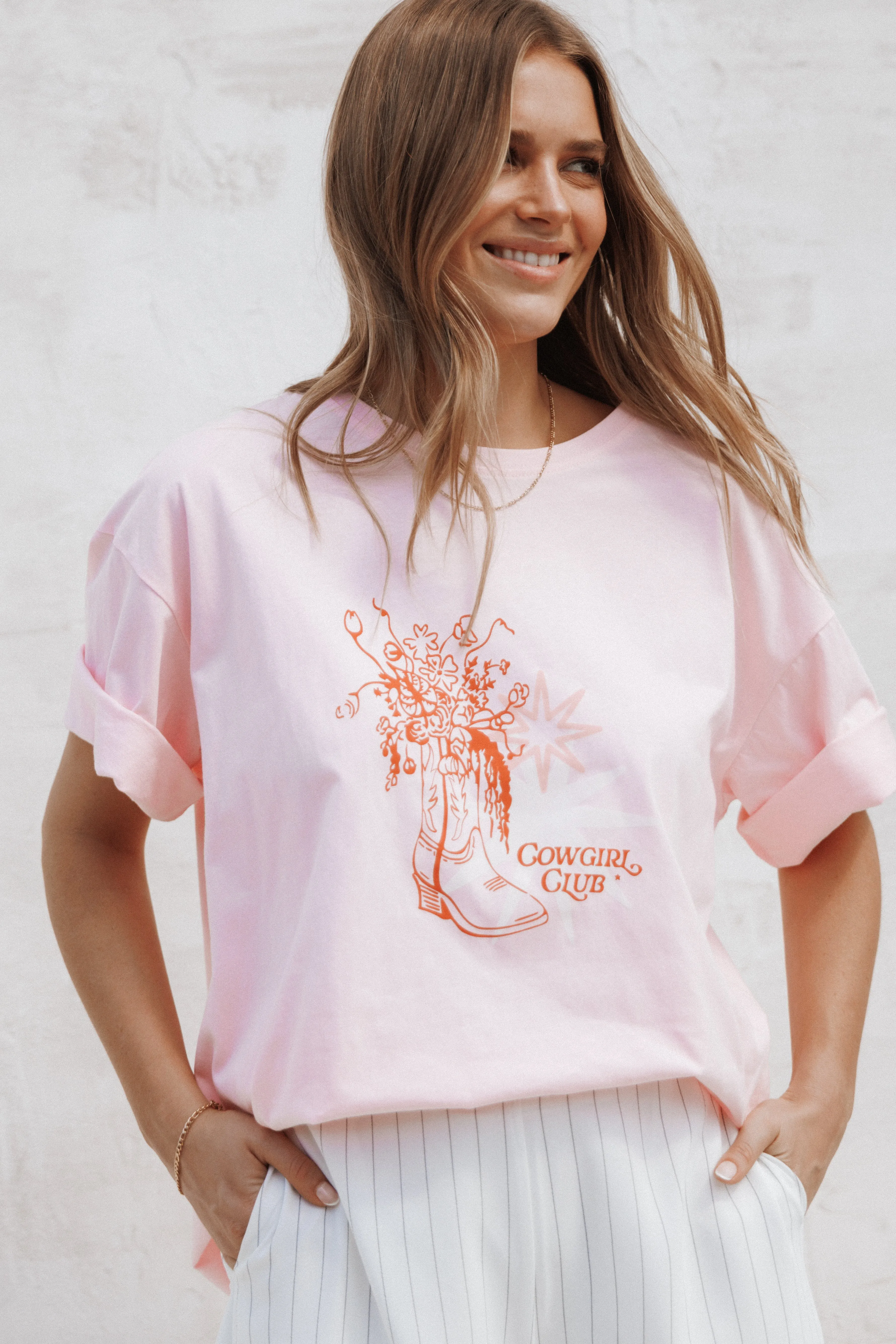 Alanna Cowgirl Club Graphic Tee - Pink sold by Petal & Pup