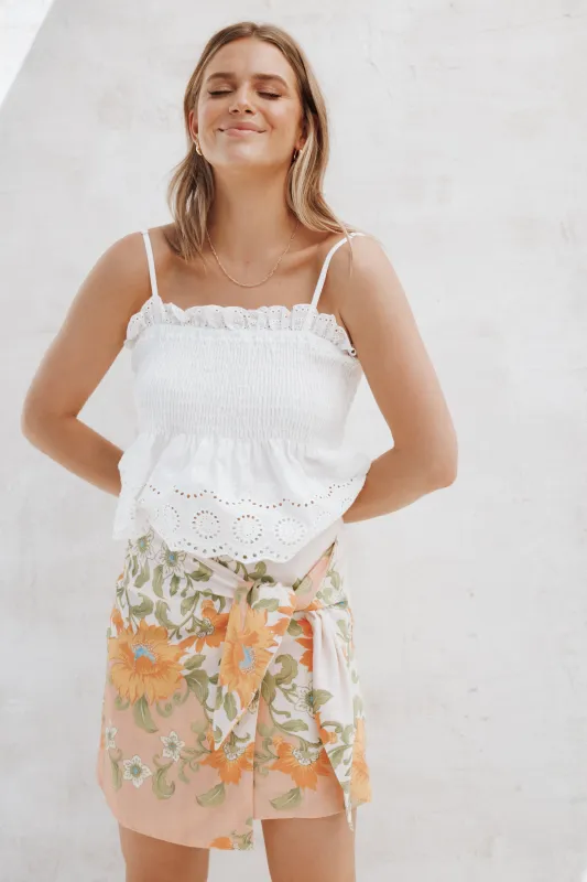 Calypso Wrap Mini Skirt - Yellow Spring Floral made by Petal & Pup