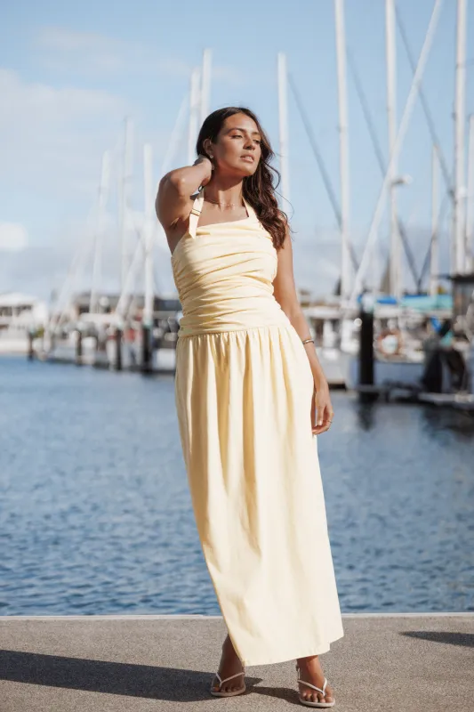Emalia Halter Maxi Dress - Pale Yellow made by Petal & Pup