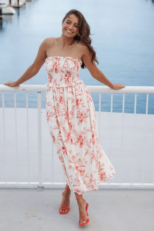 Avania Strapless Midi Dress - Red Floral made by Petal & Pup