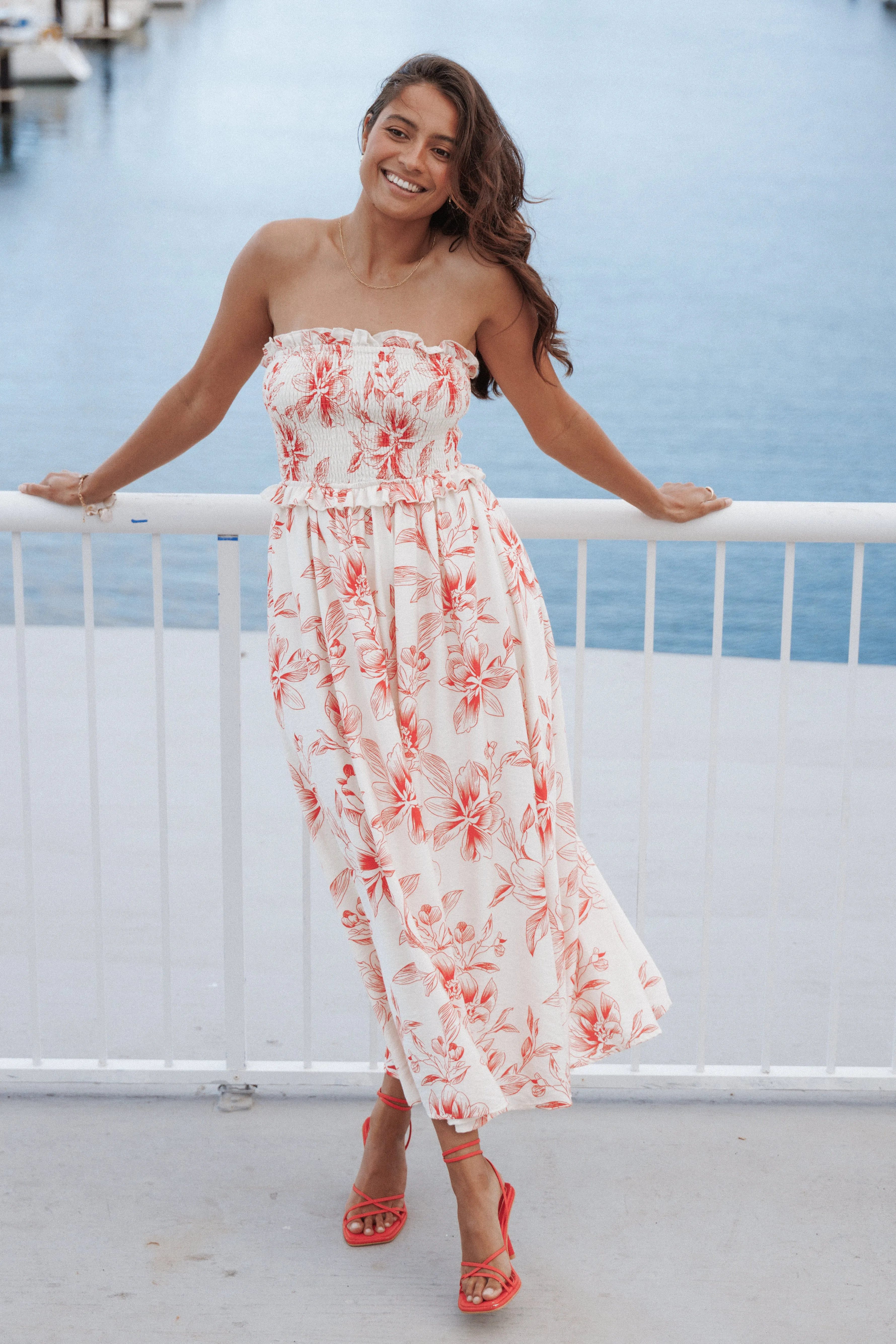 Avania Strapless Midi Dress - Red Floral sold by Petal & Pup
