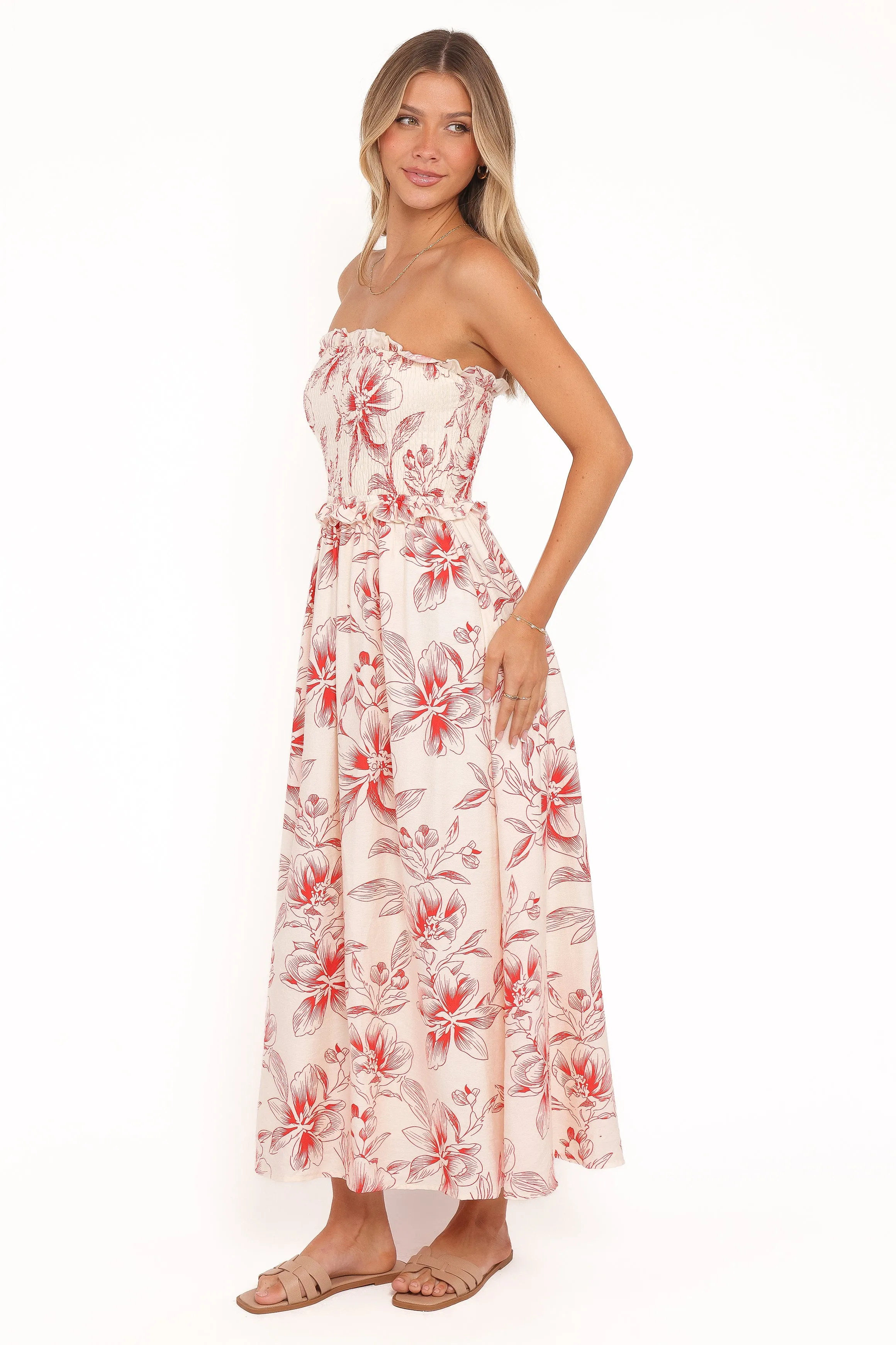 Avania Strapless Midi Dress - Red Floral sold by Petal & Pup product image thumbnail 4