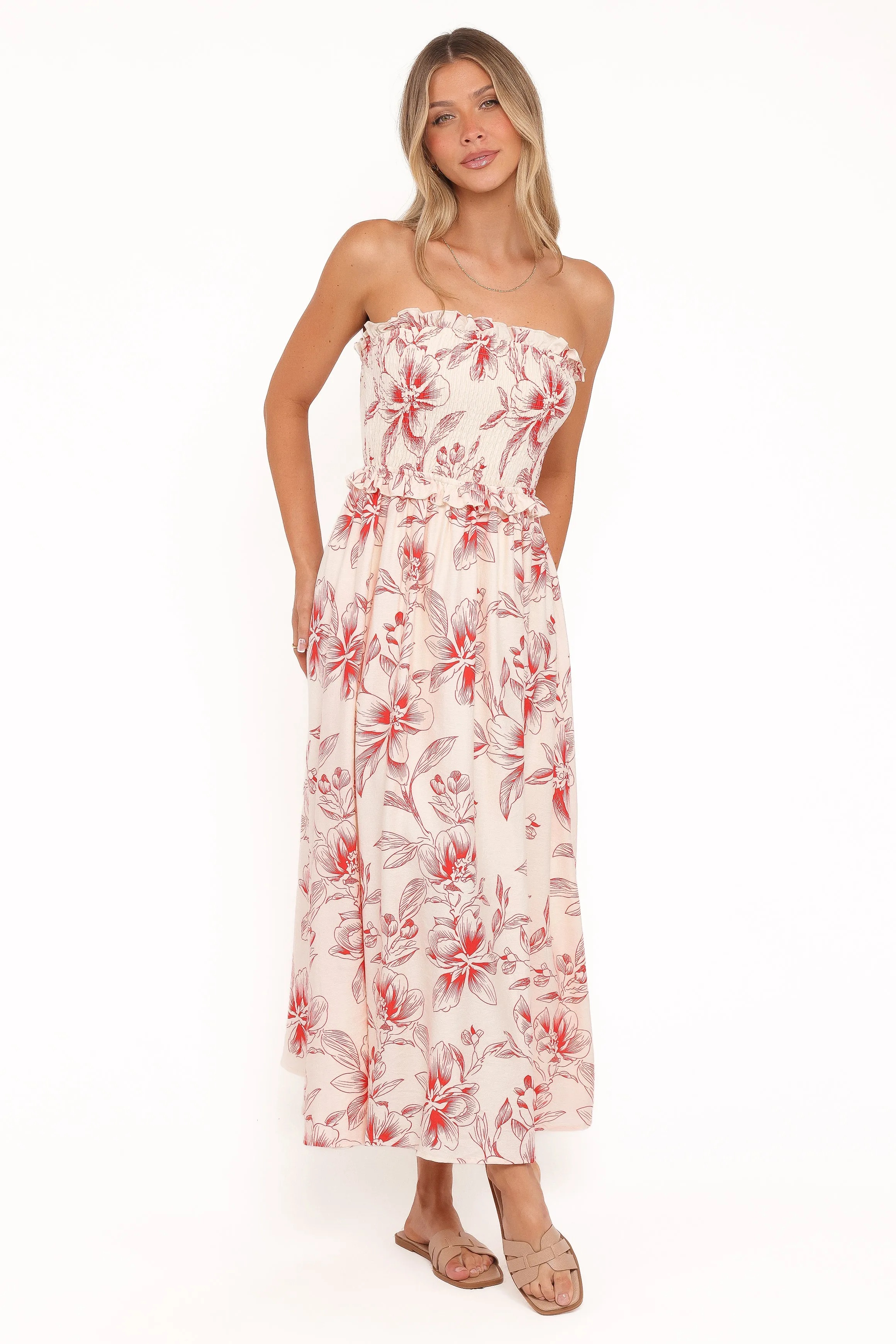 Avania Strapless Midi Dress - Red Floral sold by Petal & Pup product image thumbnail 2