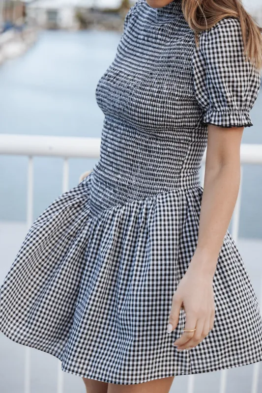 Celine Mini Dress - Black Gingham made by Petal & Pup