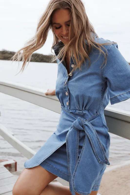 Leyton Mini Dress - Denim Chambray made by Petal & Pup