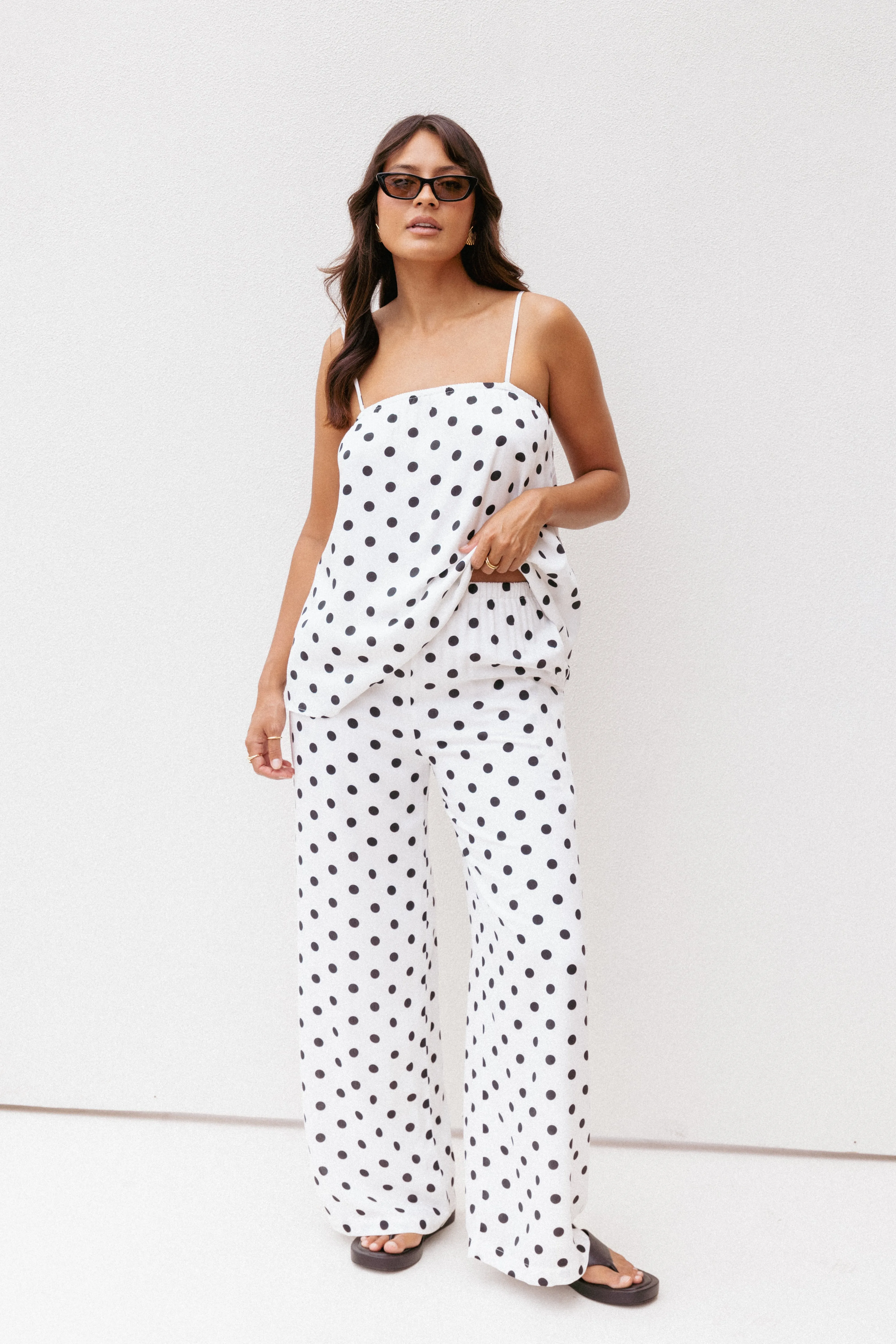 Kristy Pant Set - White/Black Polka Dot sold by Petal & Pup