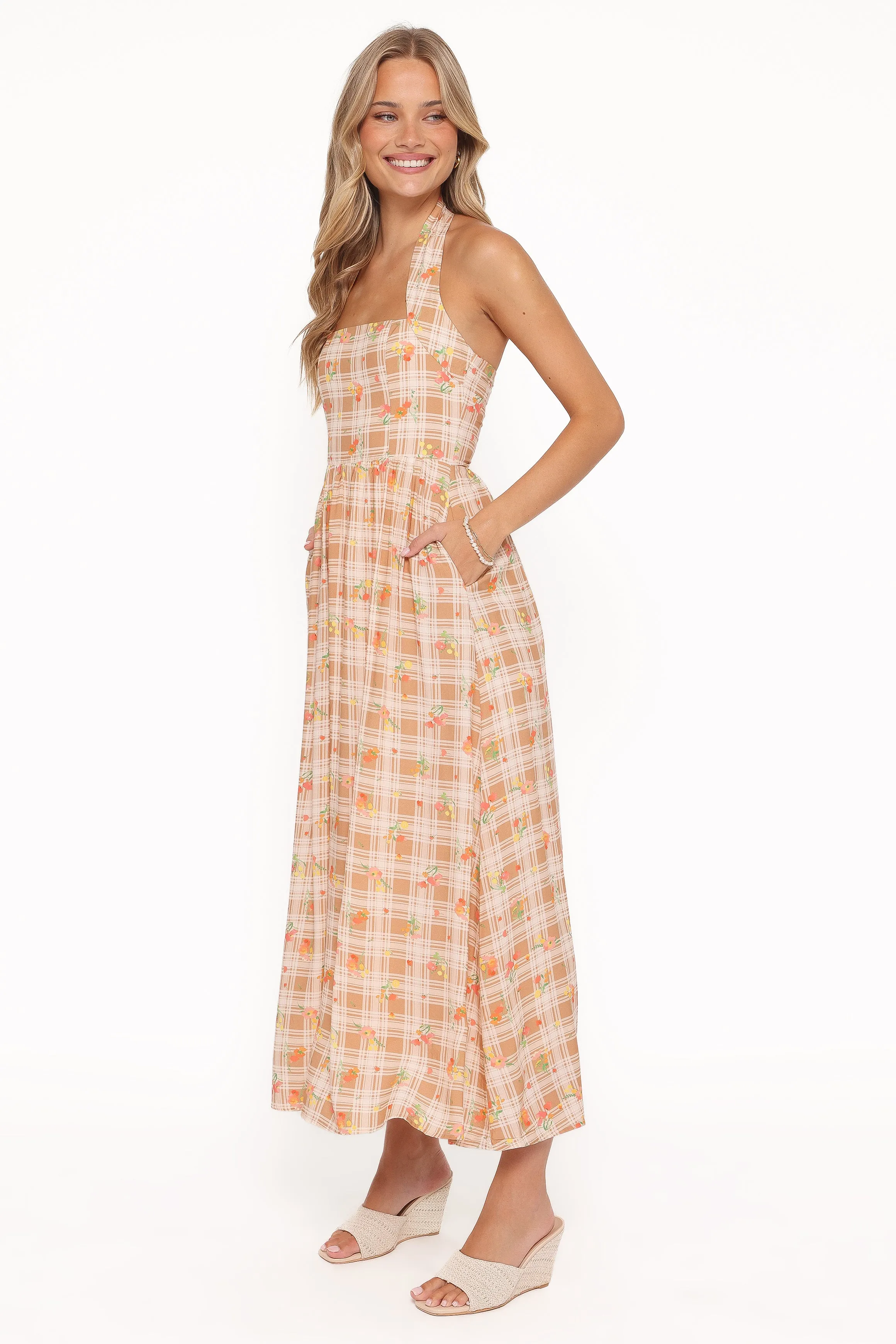 Gemini Halterneck Maxi Dress - Yellow Floral Gingham sold by Petal & Pup product image thumbnail 4