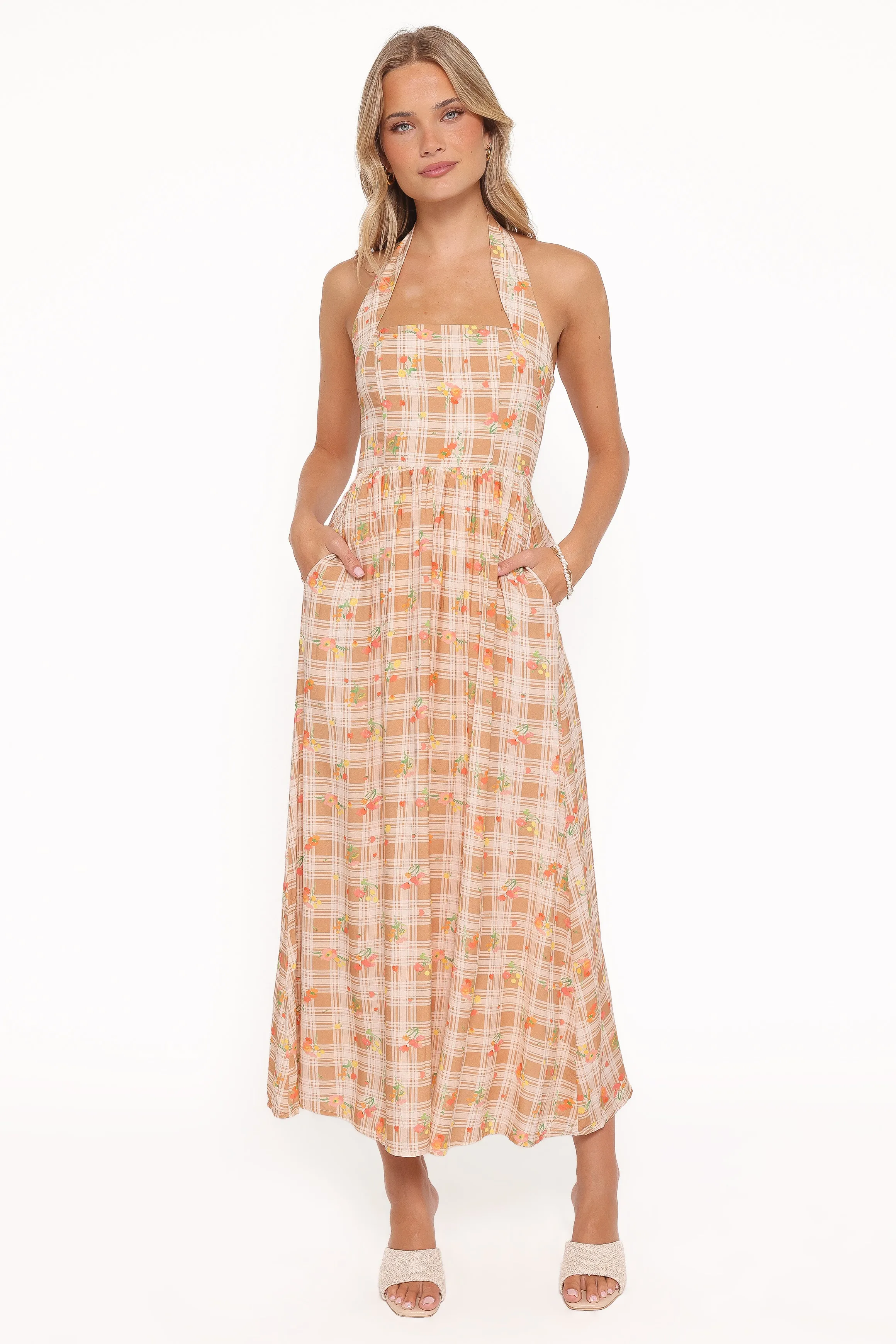 Gemini Halterneck Maxi Dress - Yellow Floral Gingham sold by Petal & Pup product image thumbnail 2