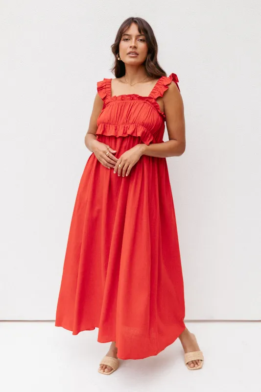 Ross Frill Strap Maxi Dress - Red made by Petal & Pup