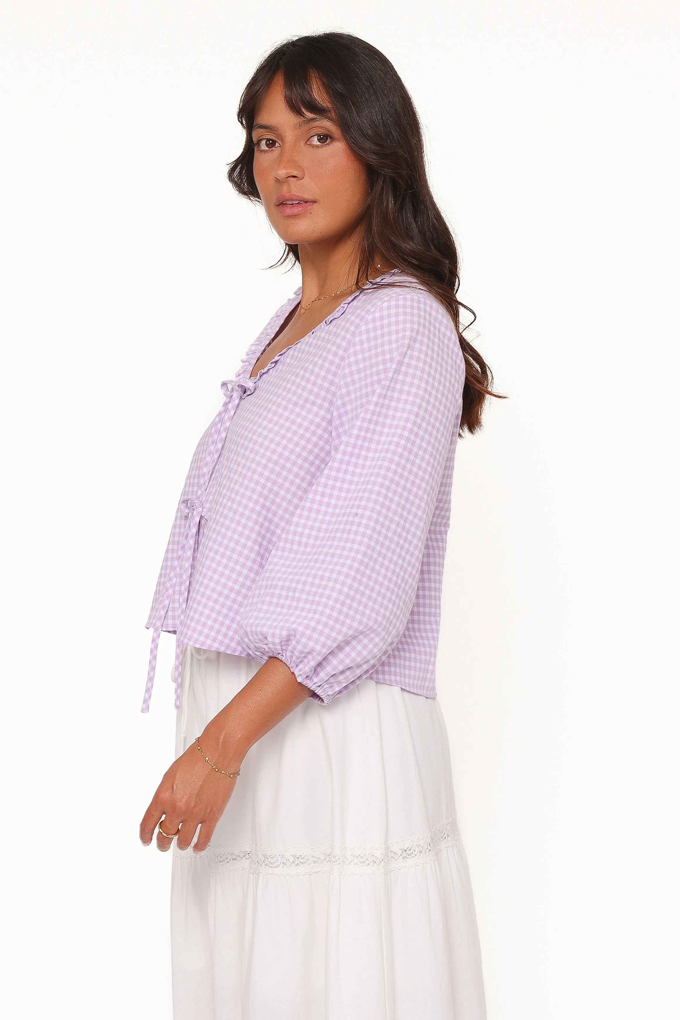 Fainche Front Tie Top - Lilac Gingham sold by Petal & Pup product image thumbnail 4