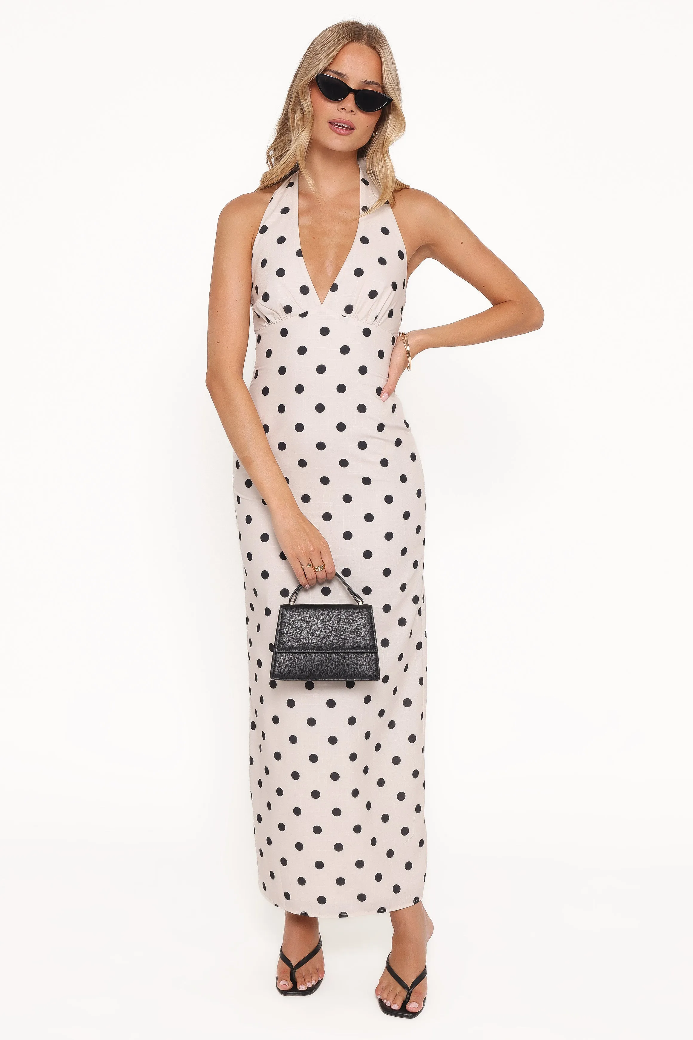 Adora Halterneck Maxi Dress - White Polka Dot sold by Petal & Pup product image thumbnail 4