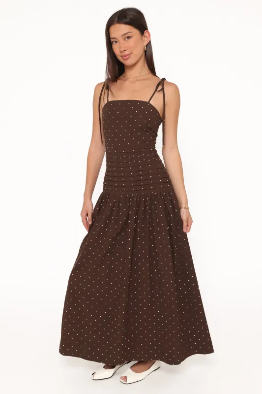 Mischa Maxi Dress - Brown Polka Dot made by Petal & Pup