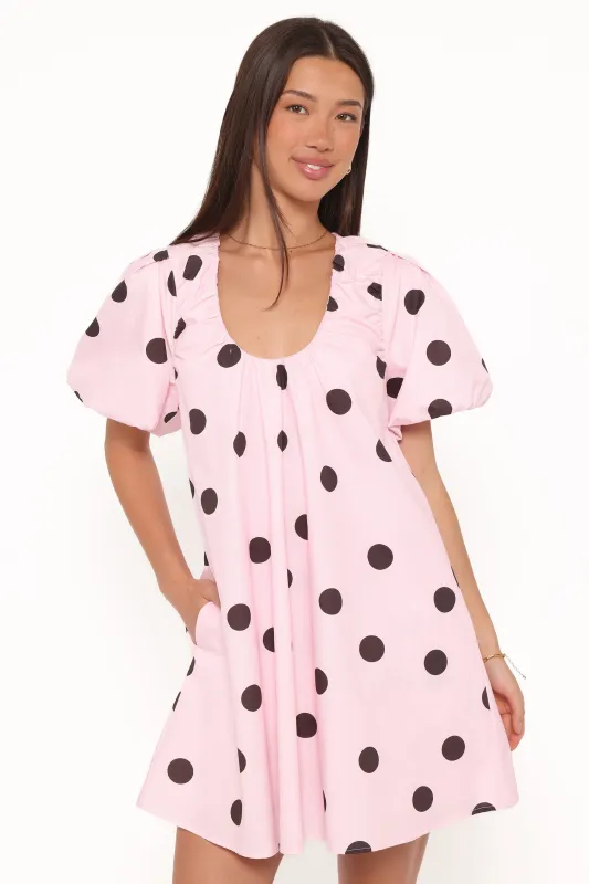 Bertine Mini Dress - Pink Polka Dot made by Petal & Pup