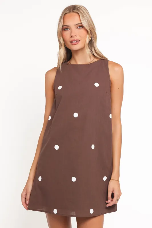 Chantelle Mini Dress - Chocolate Polka Dot made by Petal & Pup