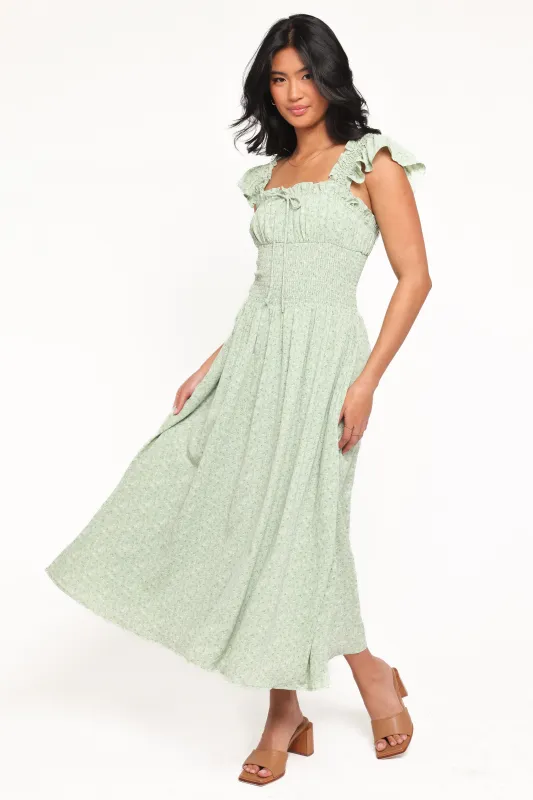 Bronte Midi Dress - Green Floral made by Petal & Pup