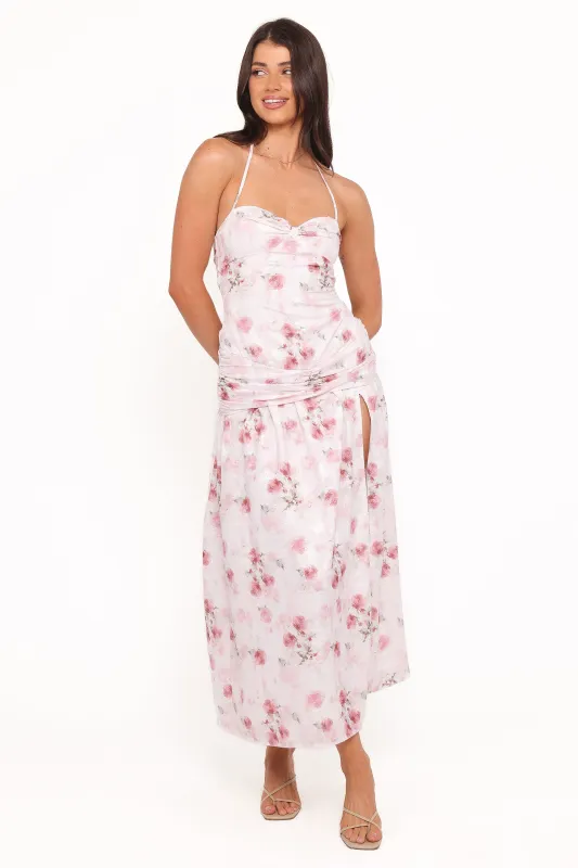 Lelia Halterneck Midi Dress - Pink Floral made by Petal & Pup