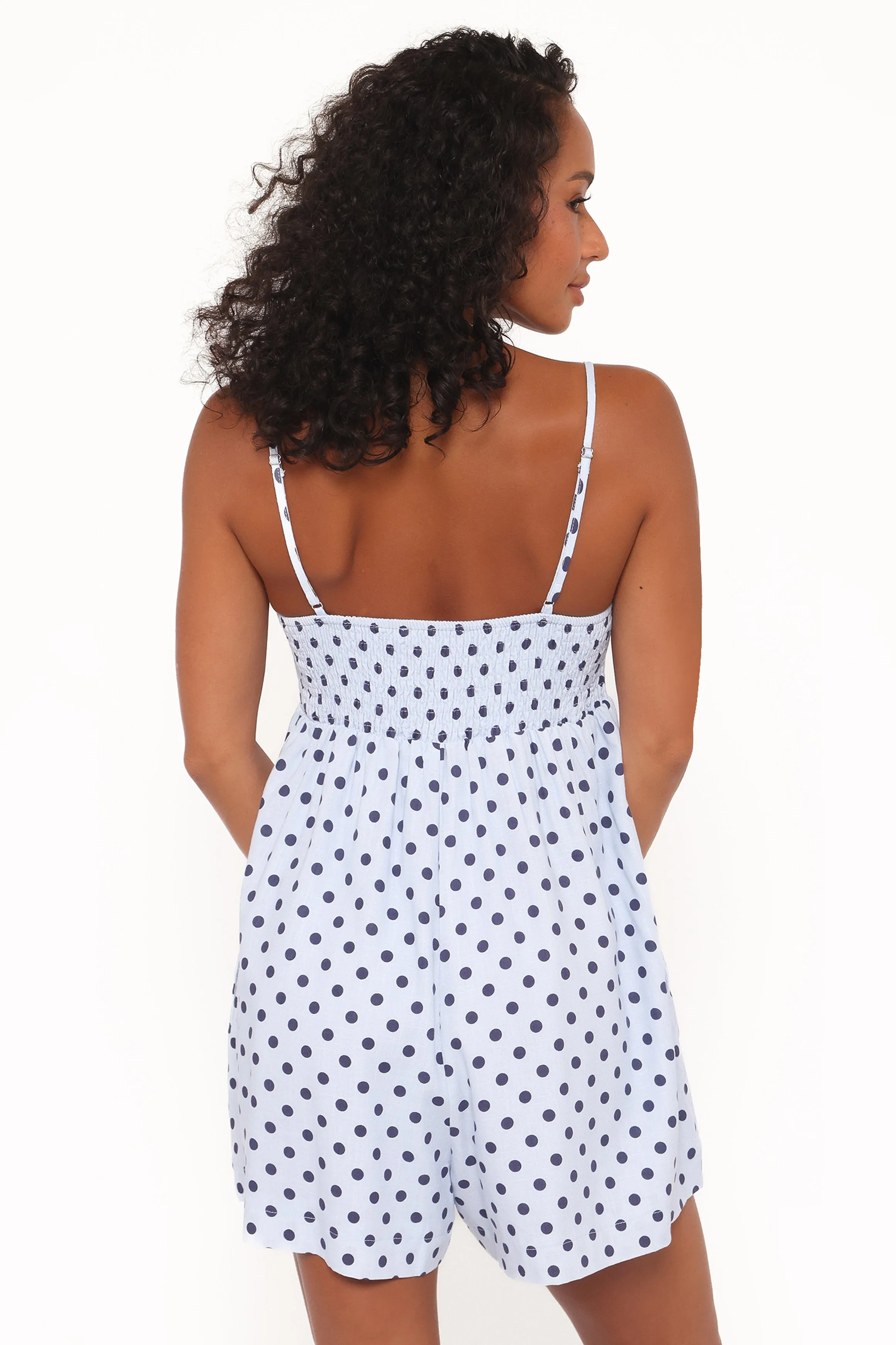 Quinley Romper - Blue Polka Dot sold by Petal & Pup product image thumbnail 4