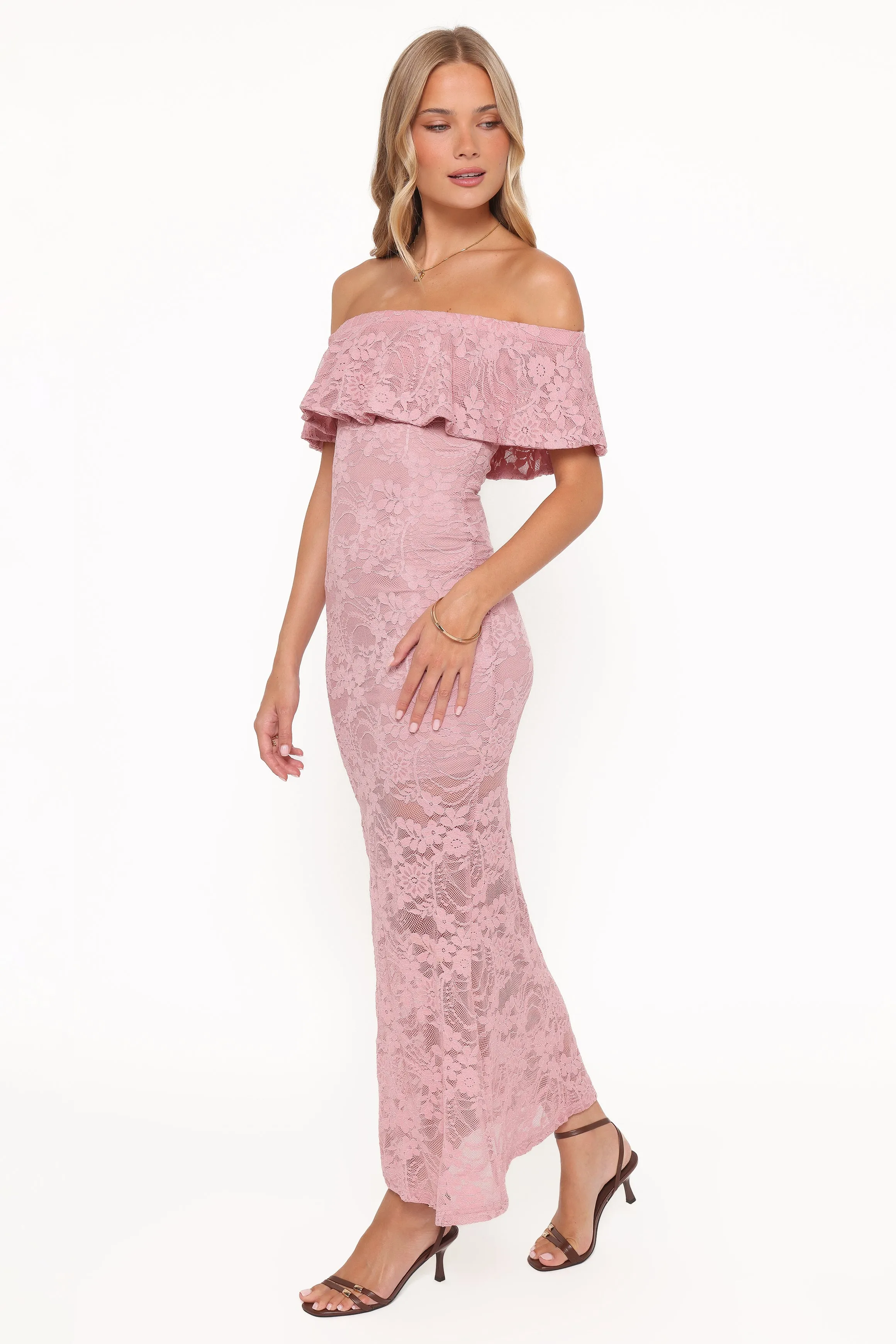 Mirelle Off Shoulder Lace Maxi Dress - Pink sold by Petal & Pup product image thumbnail 3