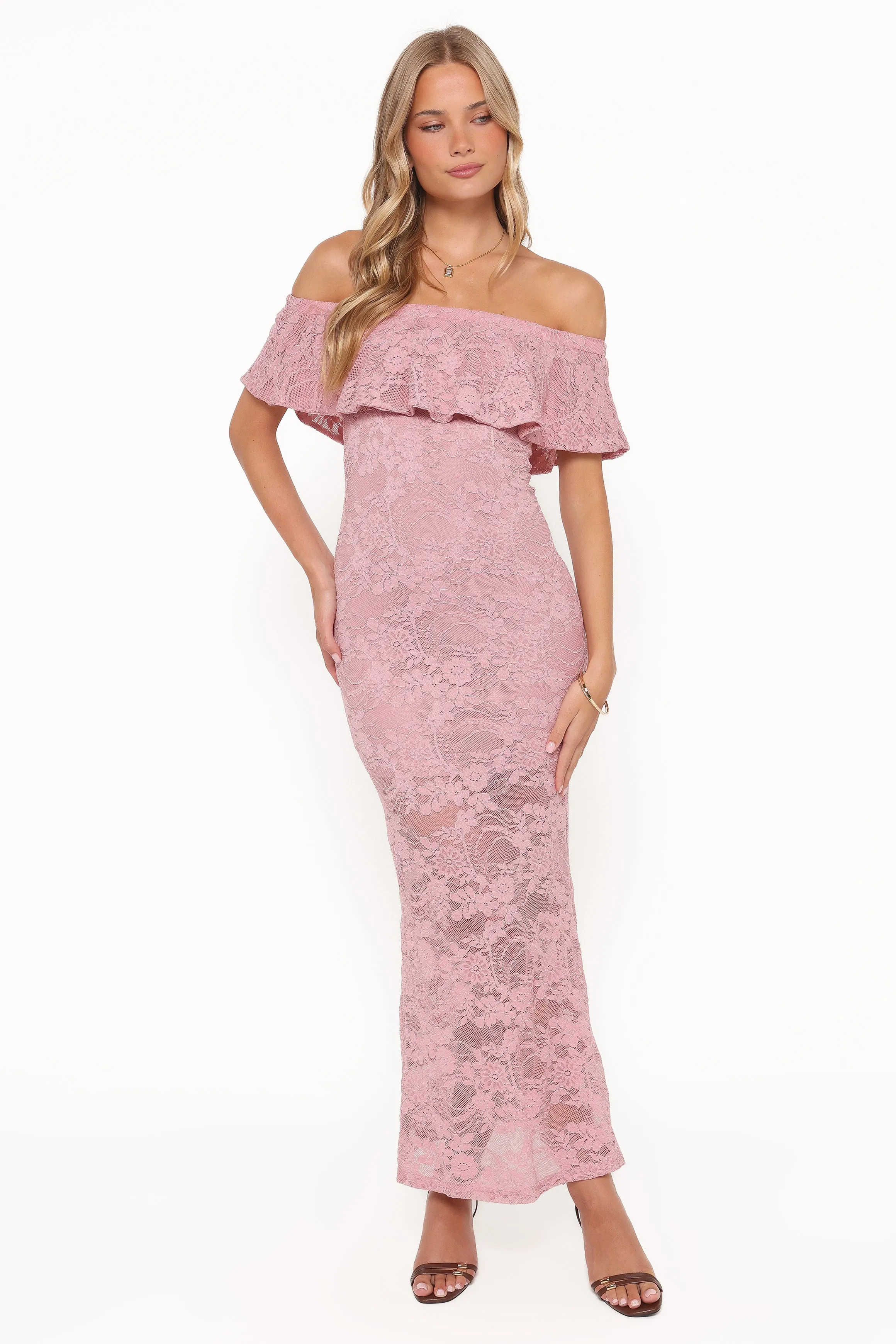 Mirelle Off Shoulder Lace Maxi Dress - Pink sold by Petal & Pup product image thumbnail 5