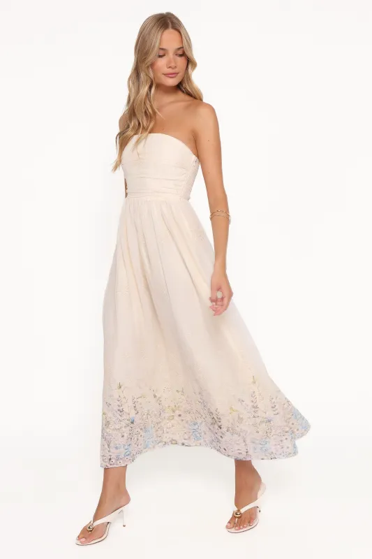 Kayt Strapless Dress - Embroidered Floral made by Petal & Pup