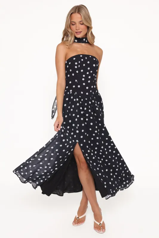 Boston Strapless Maxi Dress - Black Polka Dot made by Petal & Pup