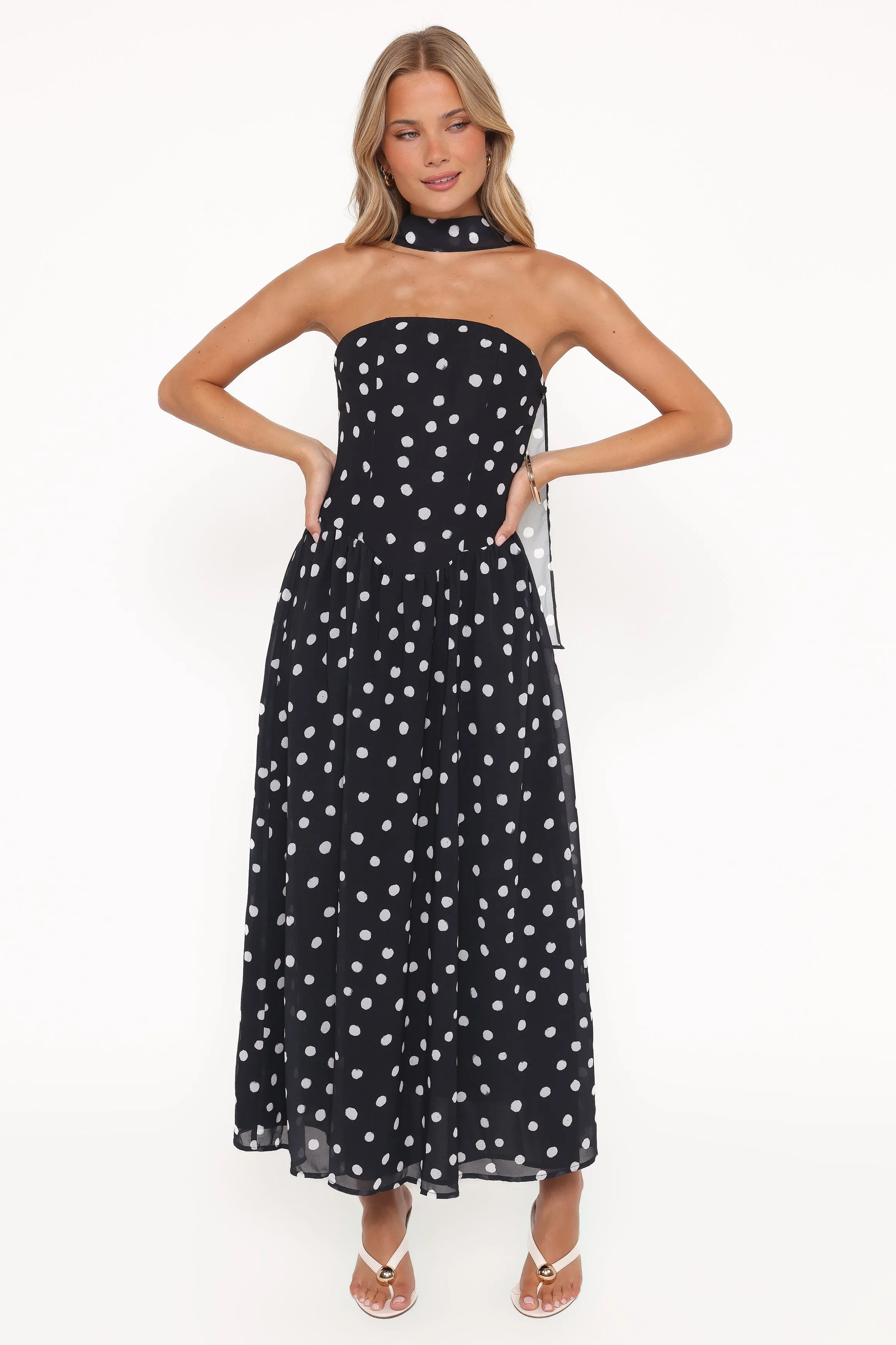 Boston Strapless Maxi Dress - Black Polka Dot sold by Petal & Pup product image thumbnail 5