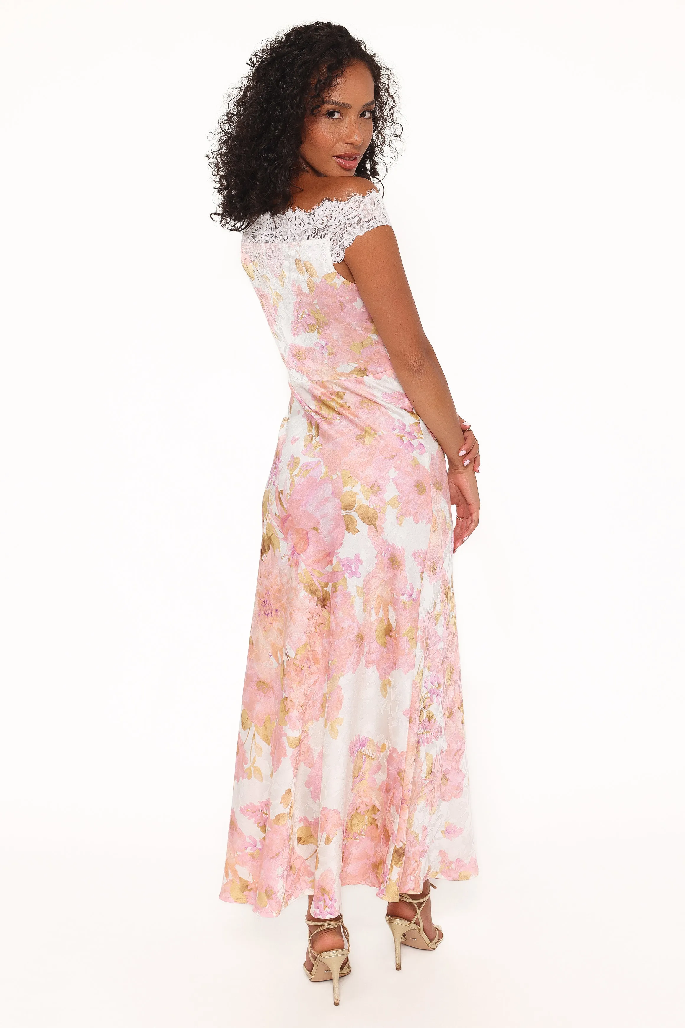 Voss Off Shoulder Lace Maxi Dress - Pink Floral sold by Petal & Pup product image thumbnail 4