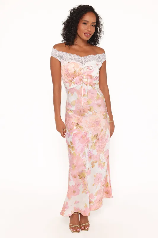 Voss Off Shoulder Lace Maxi Dress - Pink Floral made by Petal & Pup