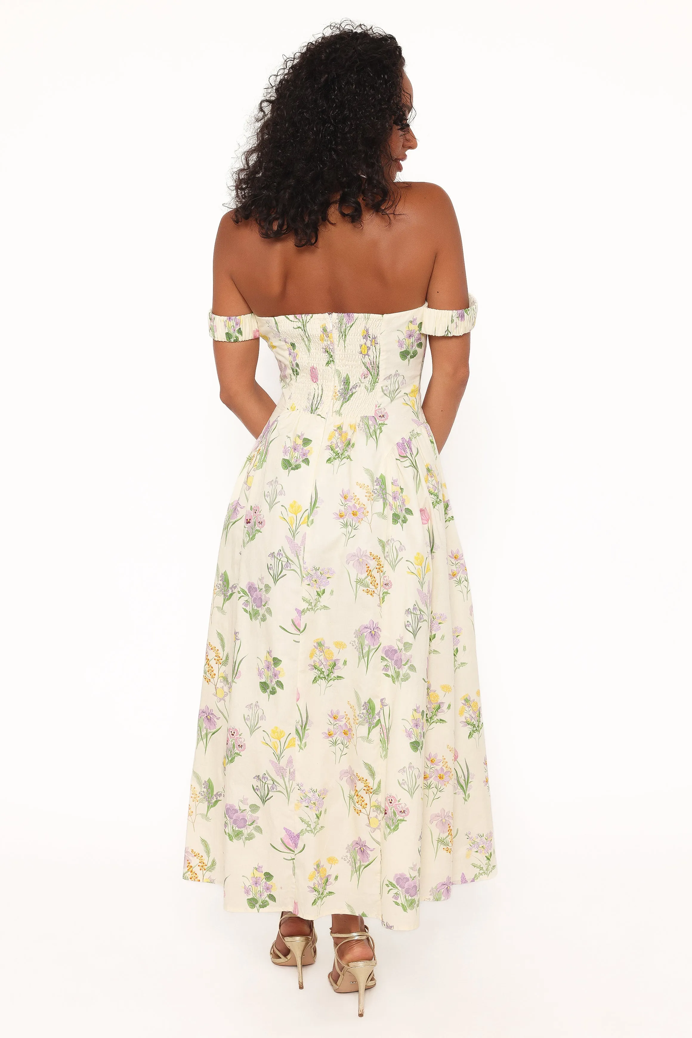 Larni Off Shoulder Midi Dress - Lavender Multi sold by Petal & Pup product image thumbnail 4