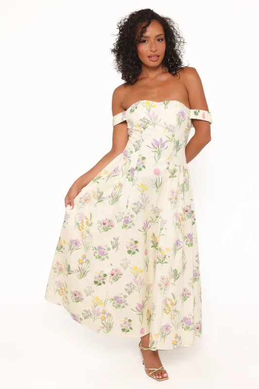 Larni Off Shoulder Midi Dress - Lavender Multi made by Petal & Pup