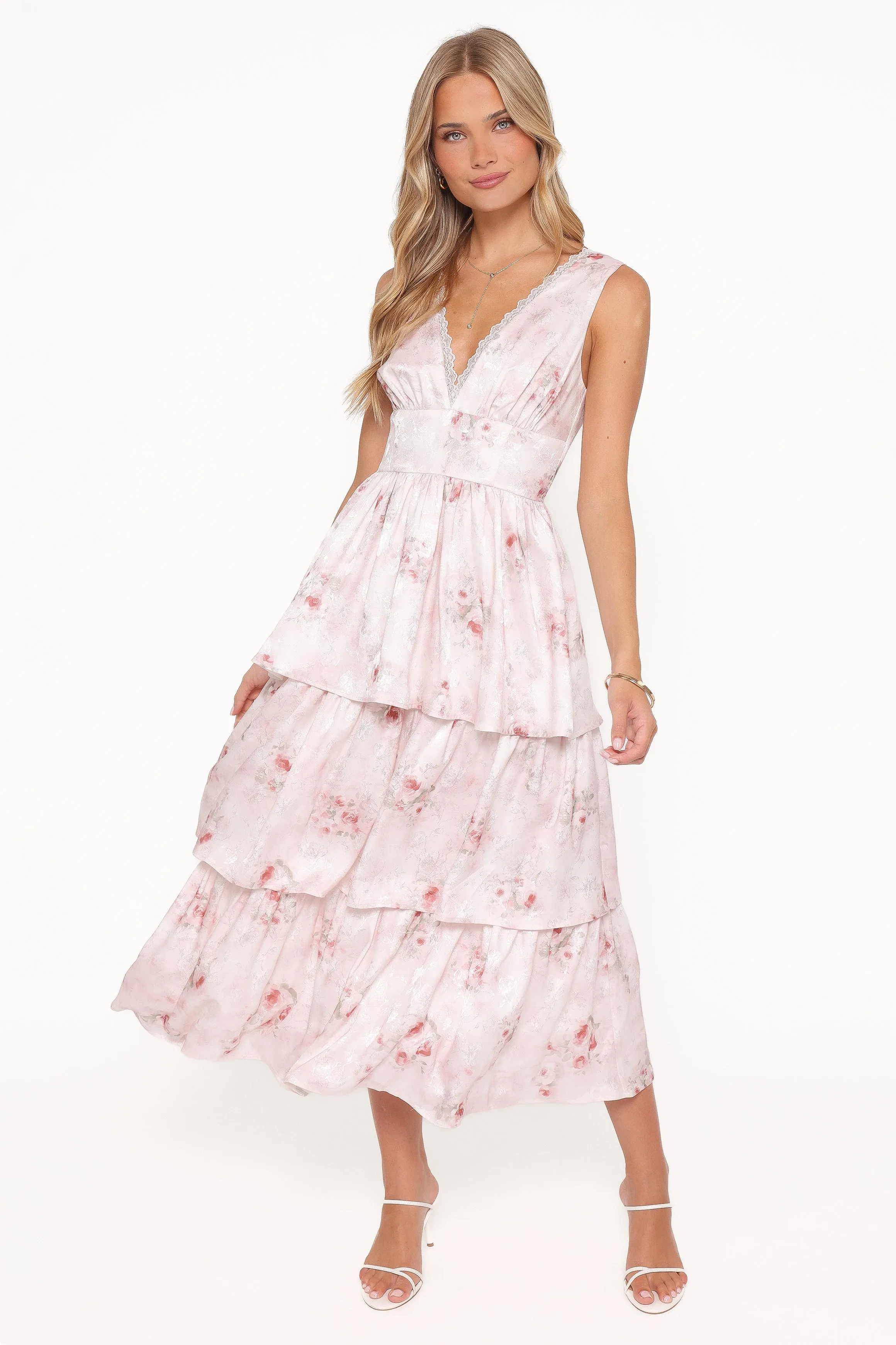Natarsha Maxi Dress - White Pink Floral sold by Petal & Pup