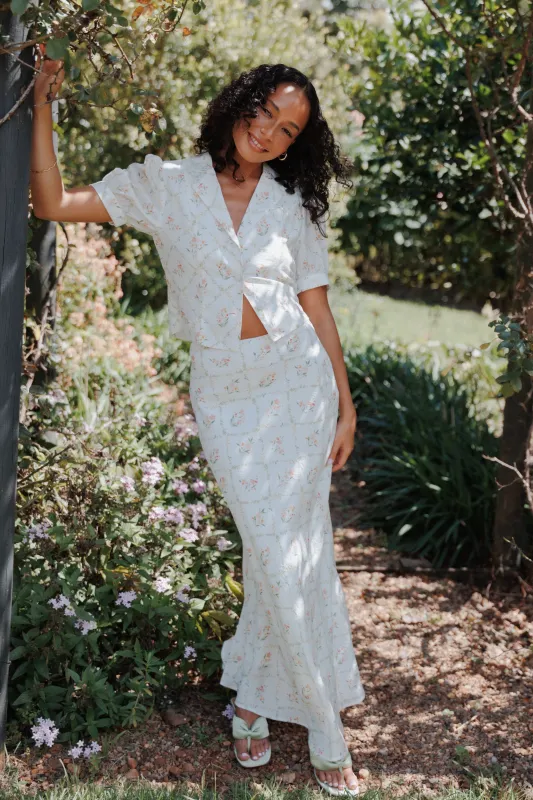 Steele Bias Maxi Skirt - White Vintage Floral made by Petal & Pup