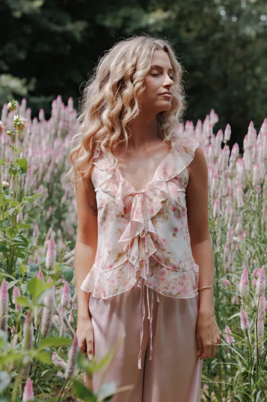 Ismena Tie Front Top - Blurred Pink Floral made by Petal & Pup