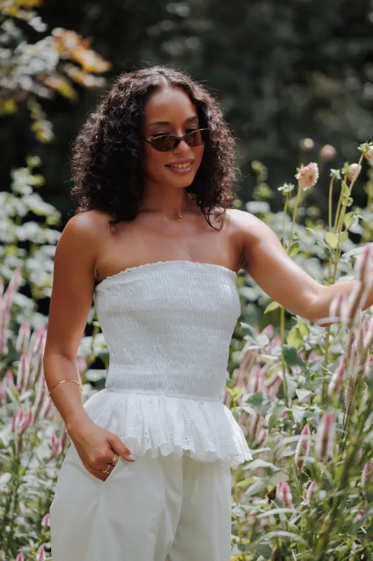 Stori Shirred Top - White Broderie made by Petal & Pup